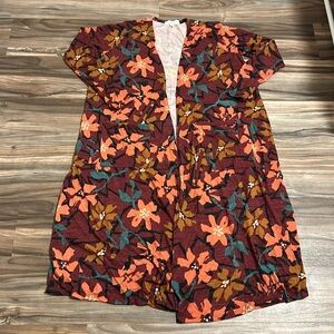 Lularoe Sarah heathered burgundy floral print cardigan duster size large NWOT